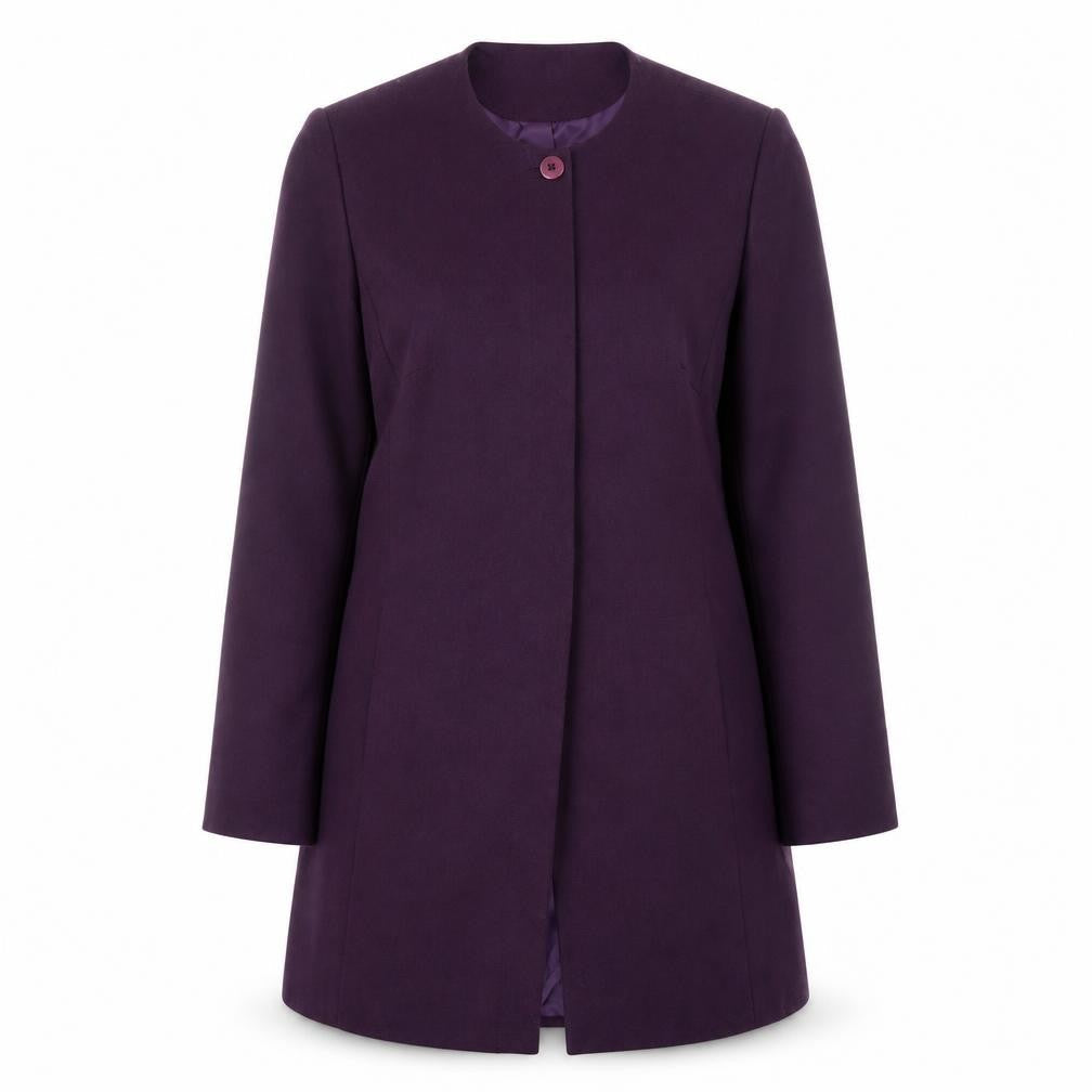 Isabelle Womens Purple Long Coat Size 14 Classic Collarless Overcoat