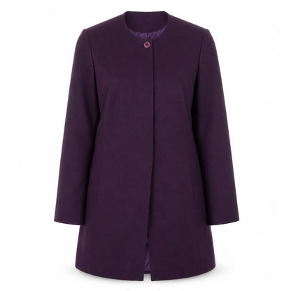 Isabelle Womens Purple Long Coat Size 14 Classic Collarless Overcoat