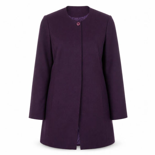 Isabelle Womens Purple Long Coat Size 14 Classic Collarless Overcoat