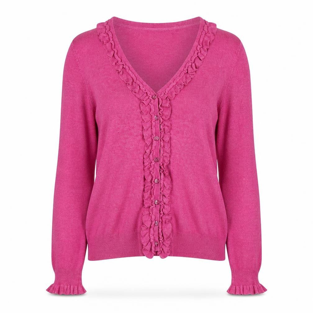Marks and Spencer Womens Pink Ruffle Cardigan Size 12 V-Neck Knit