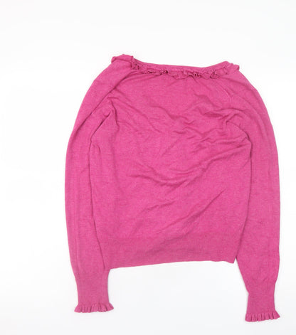 Marks and Spencer Womens Pink Ruffle Cardigan Size 12 V-Neck Knit