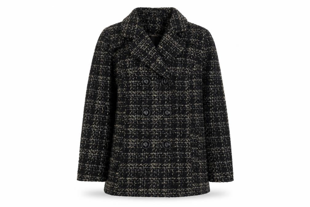 Bonmarché Women's Black Wool Blend Tweed Pea Coat Size 16