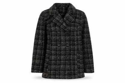 Bonmarché Women's Black Wool Blend Tweed Pea Coat Size 16