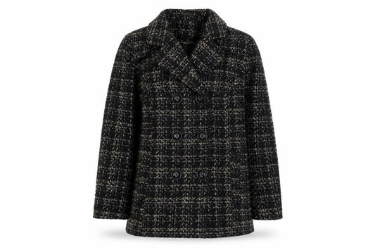 Bonmarché Women's Black Wool Blend Tweed Pea Coat Size 16