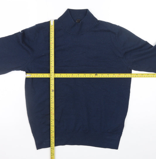 Uniqlo Men's Blue Wool Roll Neck Jumper Size S