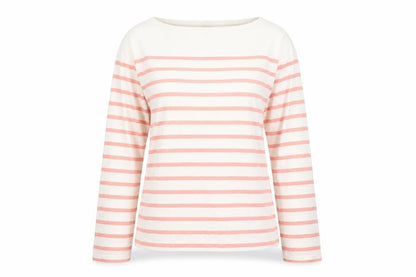 Front view of Jaeger Women Pink Striped Long Sleeve Boat Neck Cotton Top M