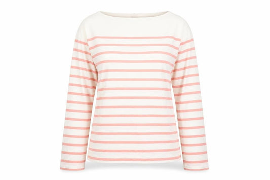Front view of Jaeger Women Pink Striped Long Sleeve Boat Neck Cotton Top M