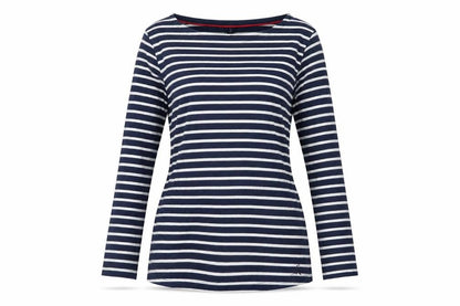 Front view of Crew Clothing Women's Navy White Striped Long Sleeve Top, size 10