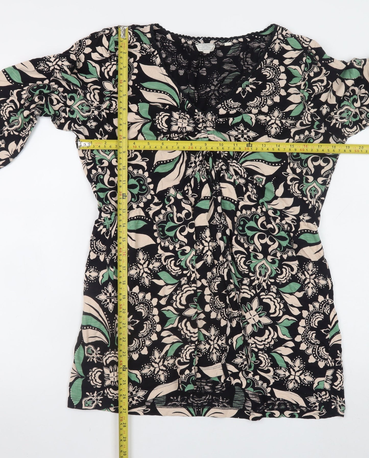 Fat Face Women’s Multicoloured Floral Tunic Blouse UK 18 V-Neck Lightweight