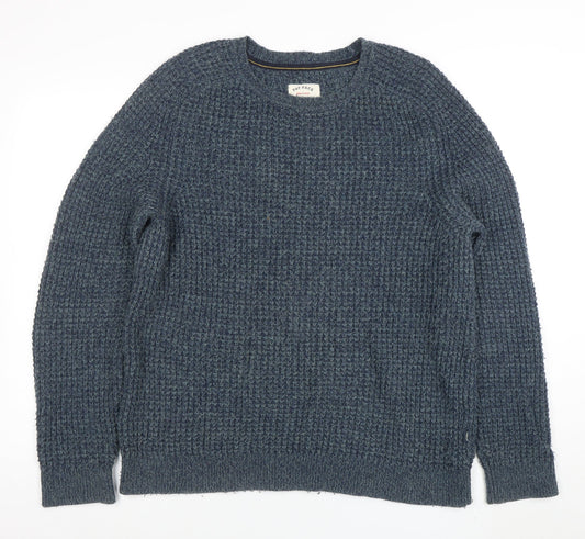 Fat Face Men's Blue Waffle-Knit Wool Blend Crew Neck Jumper Size M