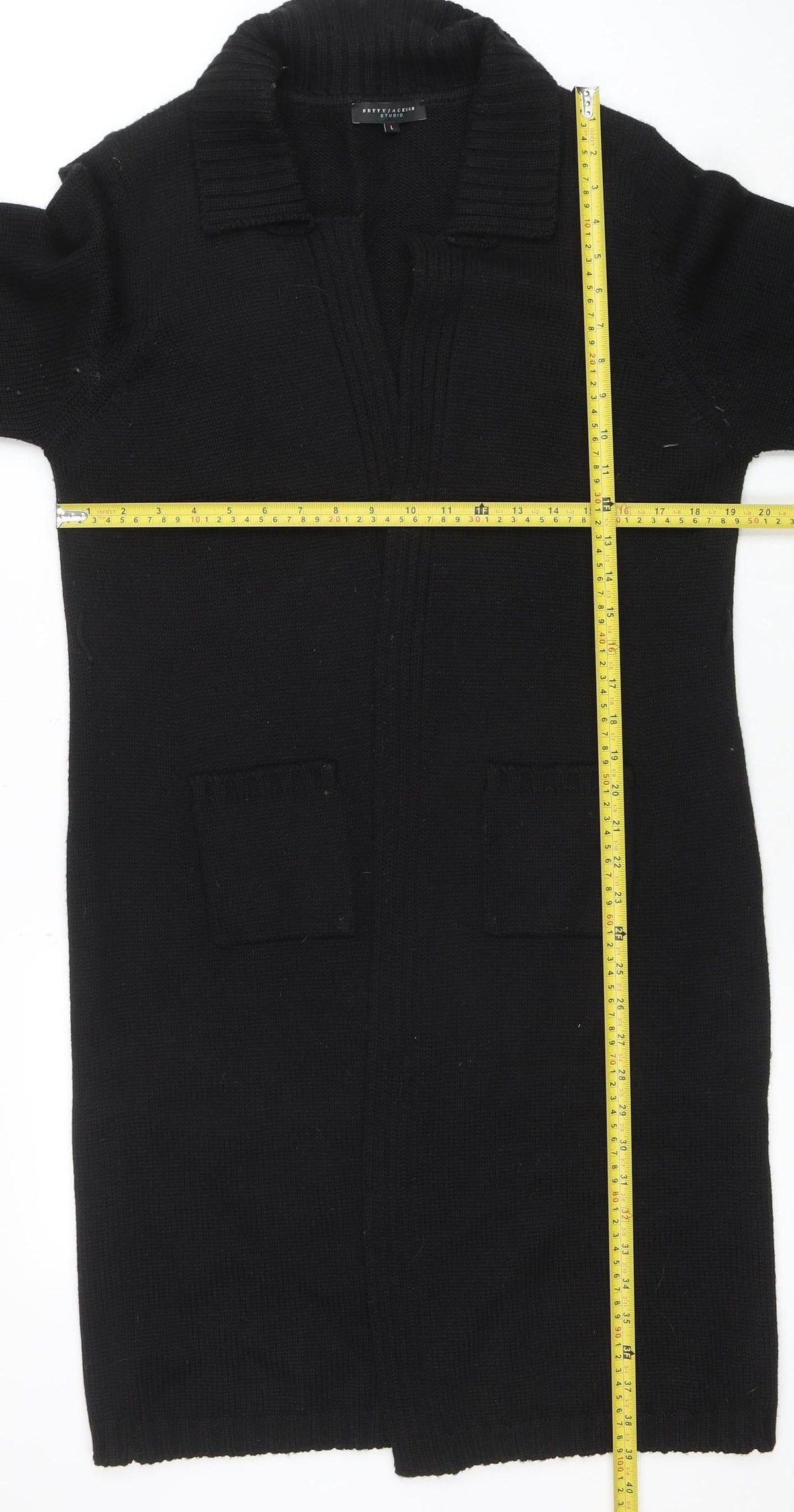 Betty Jackson Studio Womens Black Wool Blend Collared Cardigan L