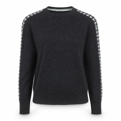 Mint Velvet Womens Grey Star Sleeve Crew Neck Knit Jumper XS