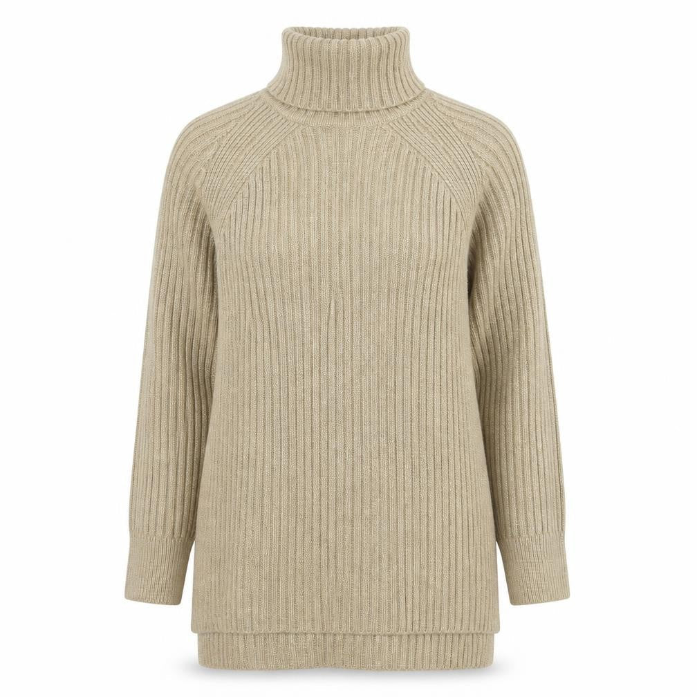 Marks and Spencer Women’s Beige Wool Roll Neck Tunic Jumper Size M