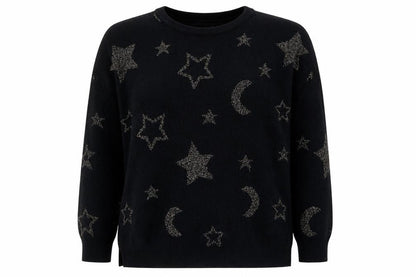 Little By Little Women's Black Metallic Star Pullover Jumper Size 8