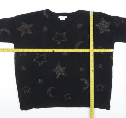 Little By Little Women's Black Metallic Star Pullover Jumper Size 8
