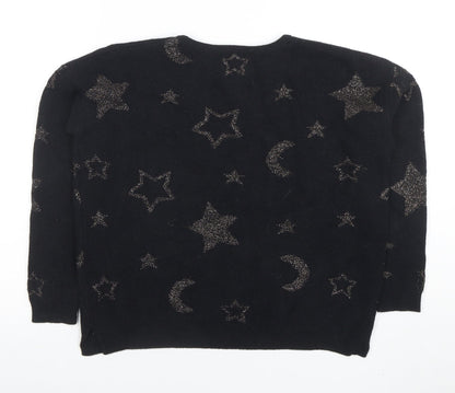 Little By Little Women's Black Metallic Star Pullover Jumper Size 8
