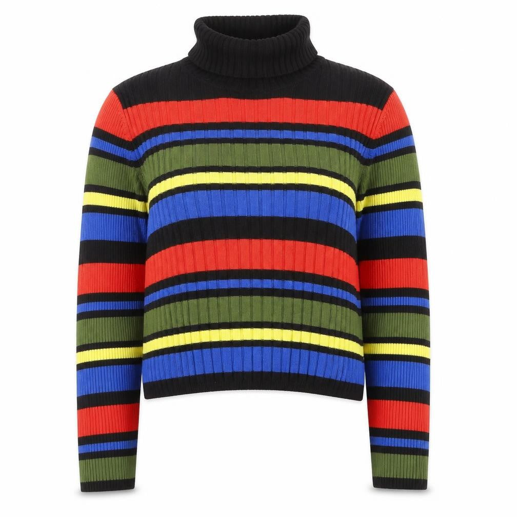 Front view of Cooperative women’s multicoloured striped roll neck ribbed jumper, size M