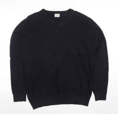 AW85 Men’s Black Cotton V-Neck Jumper Size L Casual Knitwear