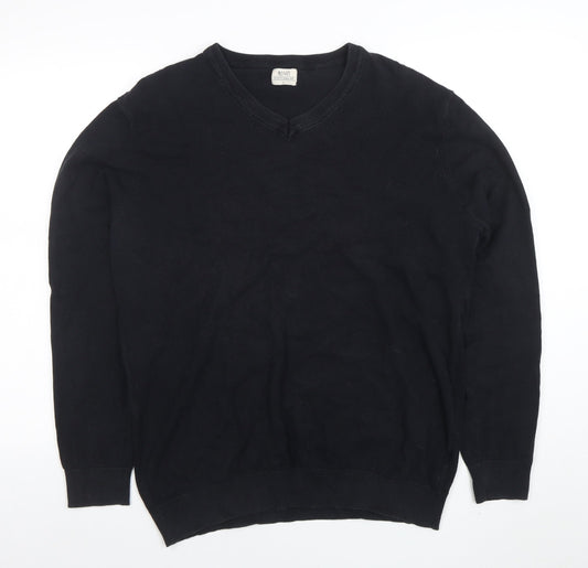 AW85 Men’s Black Cotton V-Neck Jumper Size L Casual Knitwear