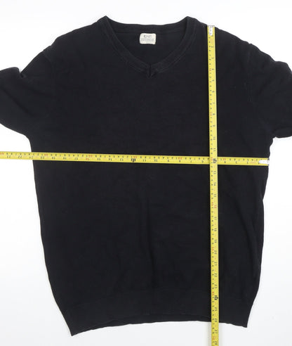 AW85 Men’s Black Cotton V-Neck Jumper Size L Casual Knitwear