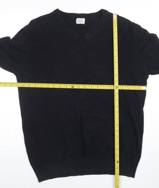 AW85 Men’s Black Cotton V-Neck Jumper Size L Casual Knitwear