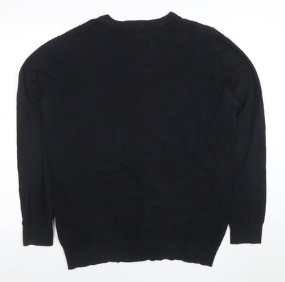AW85 Men’s Black Cotton V-Neck Jumper Size L Casual Knitwear