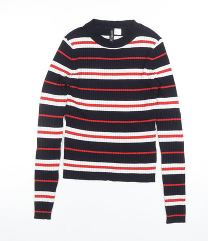 H&M Divided Women's Navy Striped Long Sleeve Ribbed T-Shirt XS