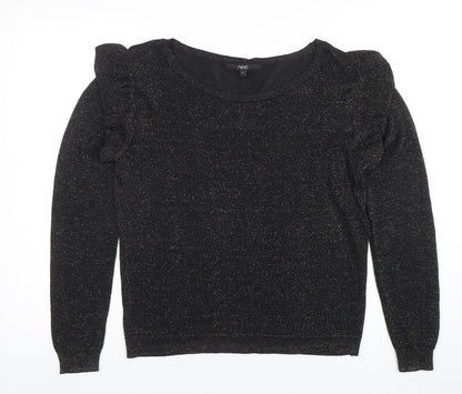 Next Women’s Black Metallic Ruffle Long Sleeve Jumper Size 12