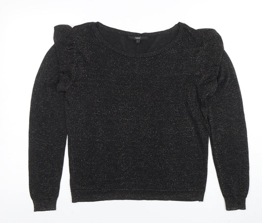 Next Women’s Black Metallic Ruffle Long Sleeve Jumper Size 12