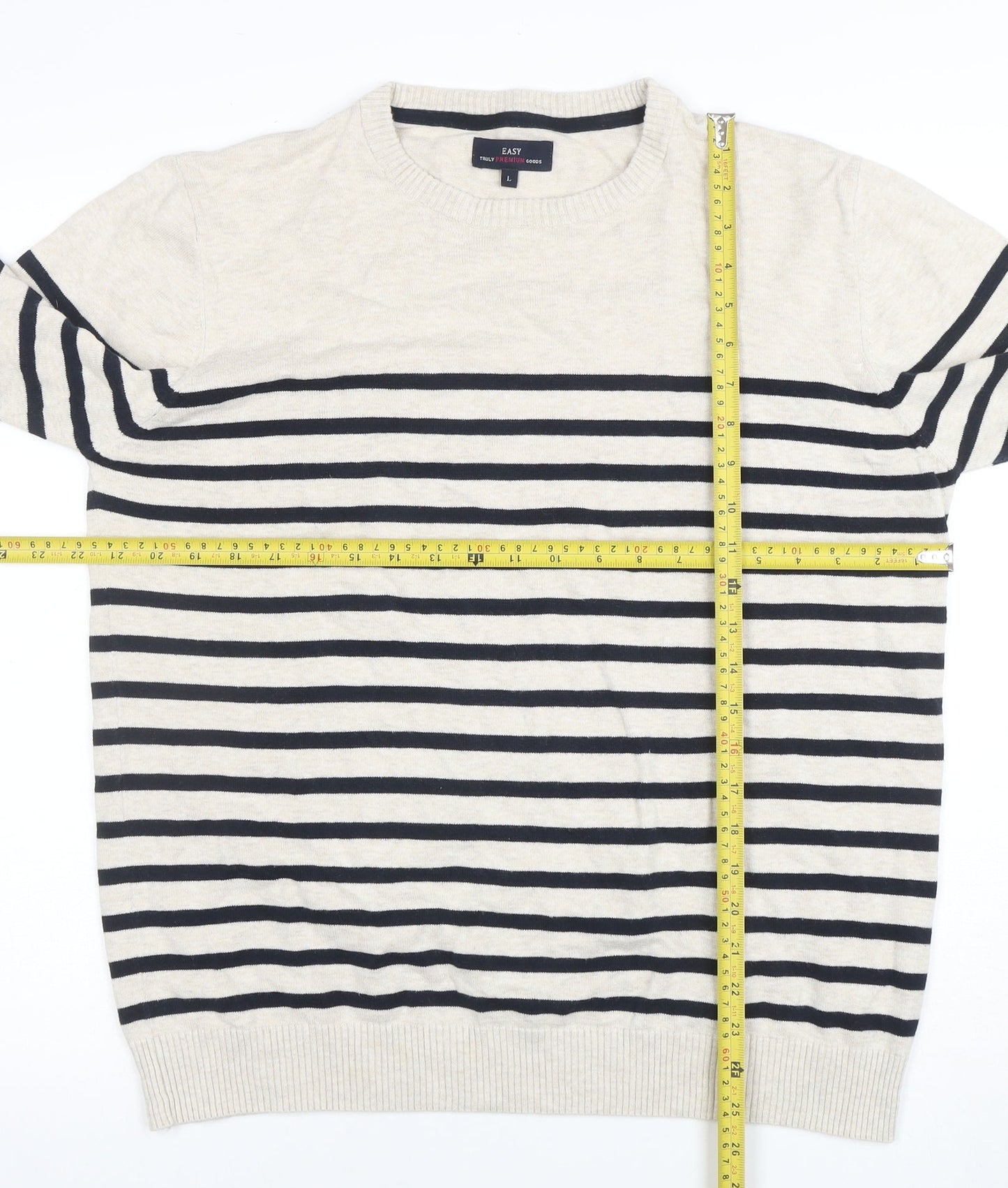 Mens UK Size L Easy Beige Pullover Jumper