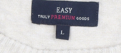 Mens UK Size L Easy Beige Pullover Jumper