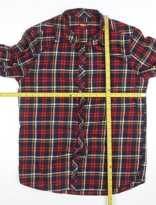 Merc London Men's Multicoloured Check Flannel Shirt Size L Button-Up