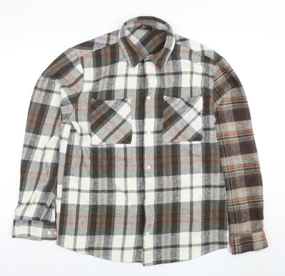 boohooMAN Men's Multicoloured Checked Flannel Button-Up Shirt M
