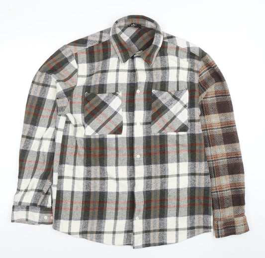 boohooMAN Men's Multicoloured Checked Flannel Button-Up Shirt M