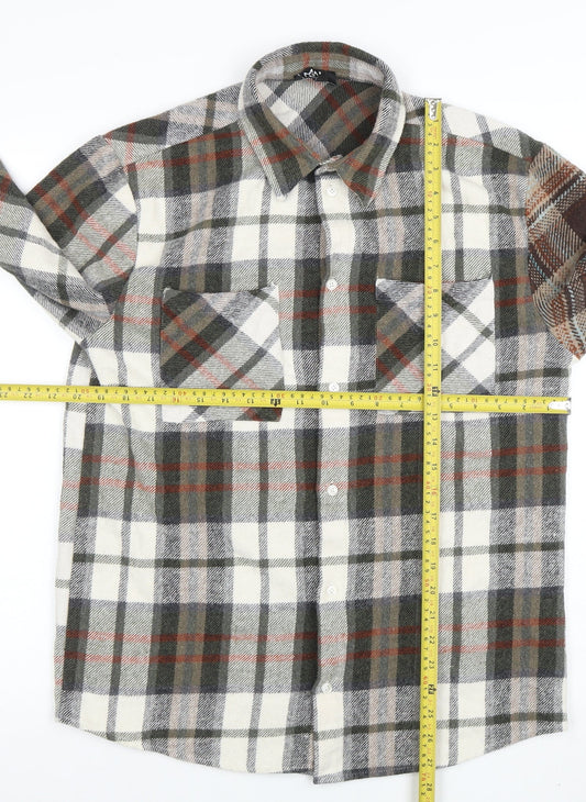 boohooMAN Men's Multicoloured Checked Flannel Button-Up Shirt M