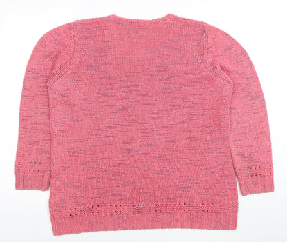 Olsen Womens Pink V-Neck Long Sleeve Knit Jumper Size 20
