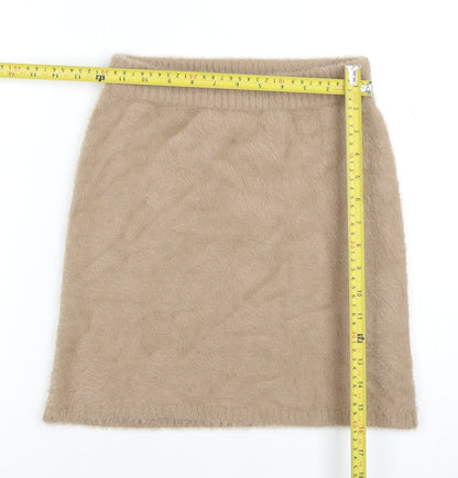 Hollister Women Beige Ultra High-Rise Mini Skirt XS A-Line Fluffy Knit