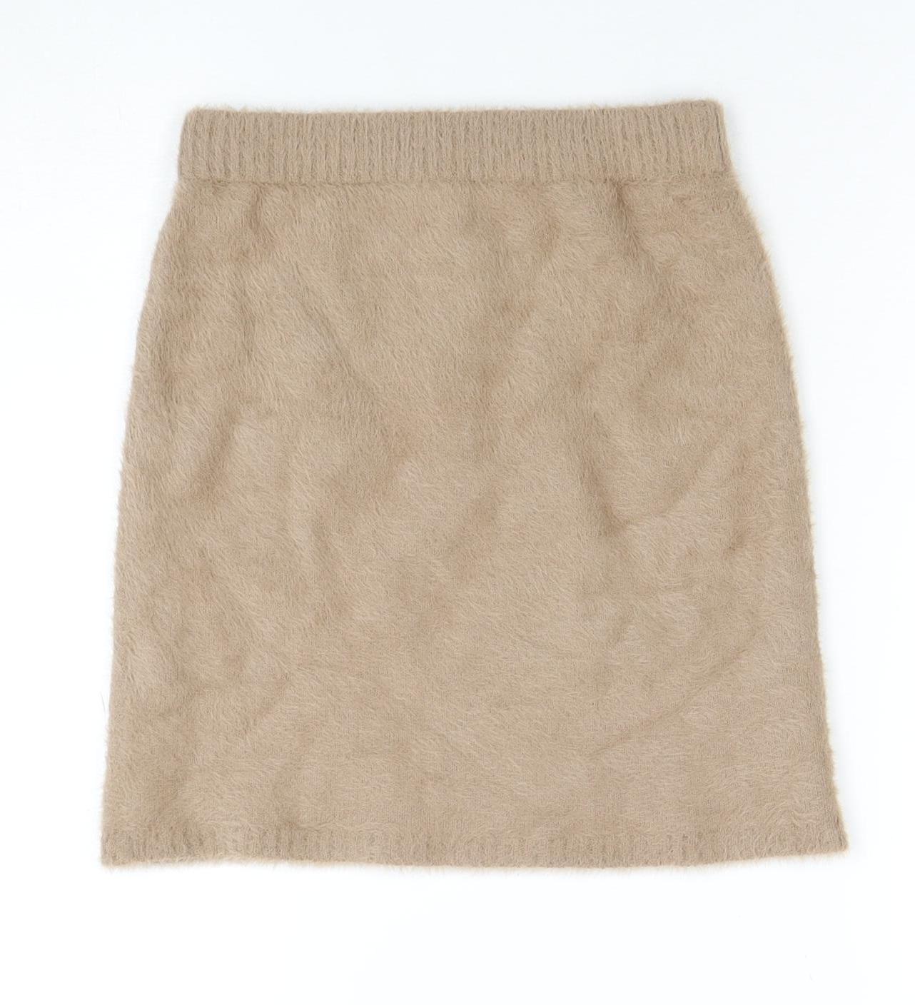 Hollister Women Beige Ultra High-Rise Mini Skirt XS A-Line Fluffy Knit