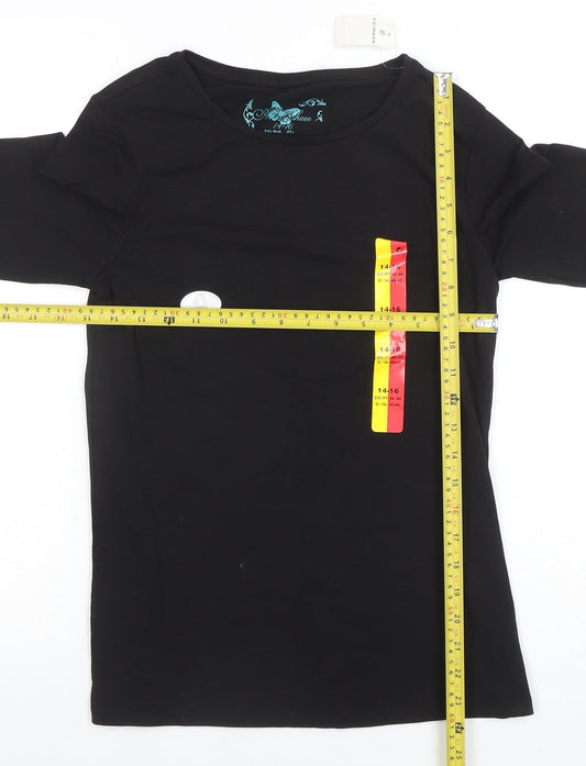 Womens UK Size 14-16 Anyplace Black Basic T-Shirt