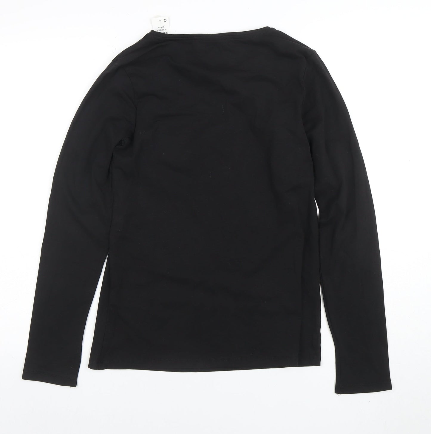 Womens UK Size 14-16 Anyplace Black Basic T-Shirt