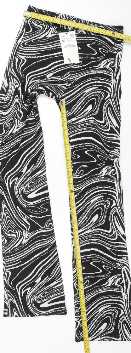 ZARA Womens Black White Geometric Flared Knit Trousers Size M