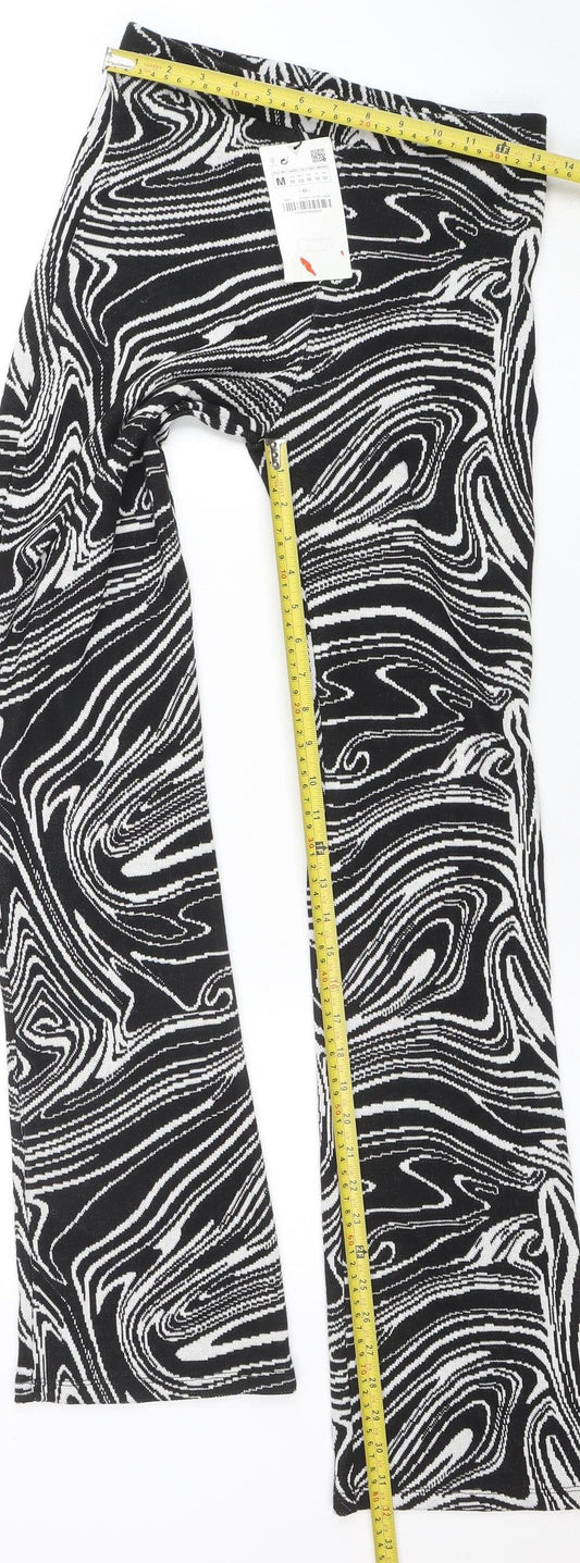 ZARA Womens Black White Geometric Flared Knit Trousers Size M