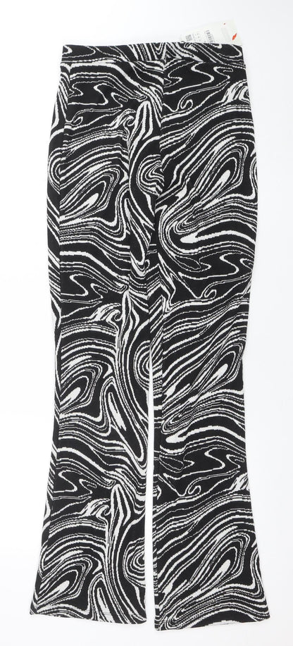 ZARA Womens Black White Geometric Flared Knit Trousers Size M