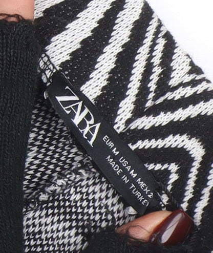 ZARA Womens Black White Geometric Flared Knit Trousers Size M