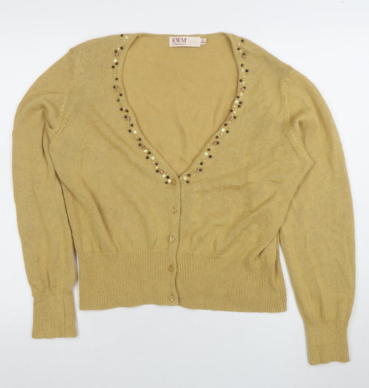 EWM Women's Beige Beaded V-Neck Cardigan Size 18/20