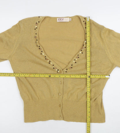 EWM Women's Beige Beaded V-Neck Cardigan Size 18/20
