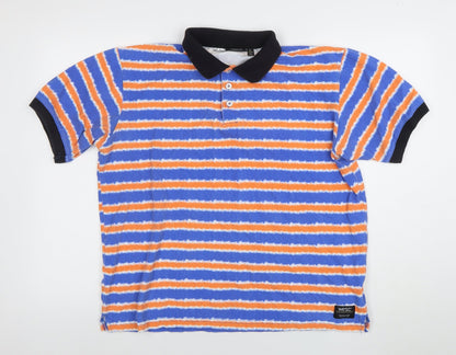 WESC Men's Multicoloured Striped Cotton Polo Shirt XL