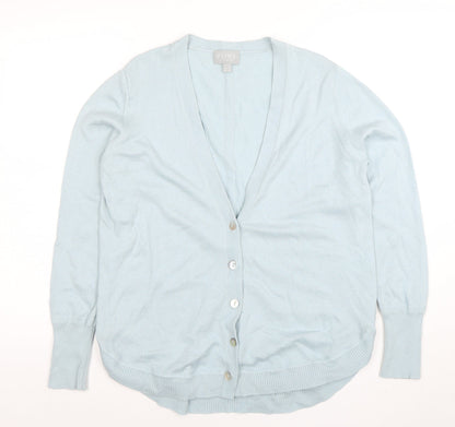 Pure Collection Women Blue Wool Cotton V-Neck Cardigan UK 14