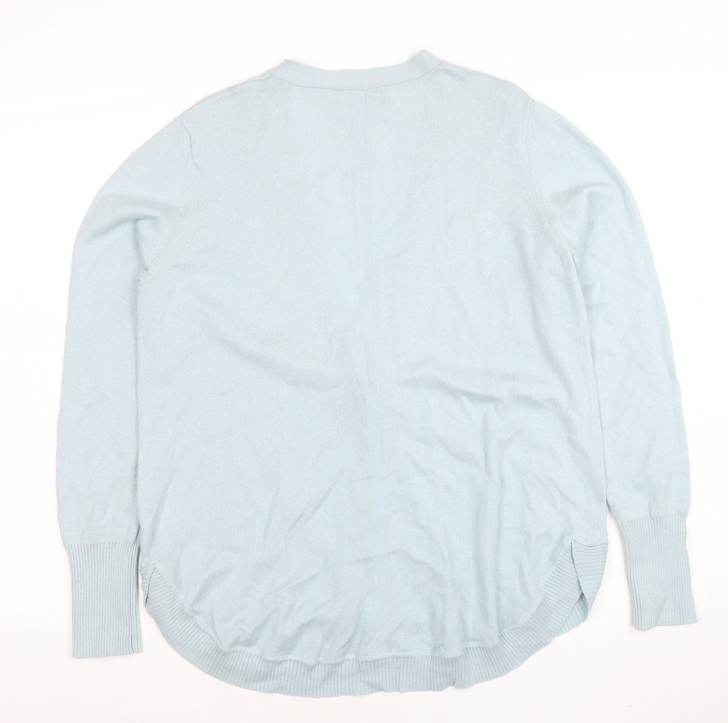 Pure Collection Women Blue Wool Cotton V-Neck Cardigan UK 14