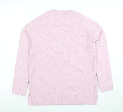 Marks and Spencer Women Pink Crew Neck Long Sleeve Jumper XS